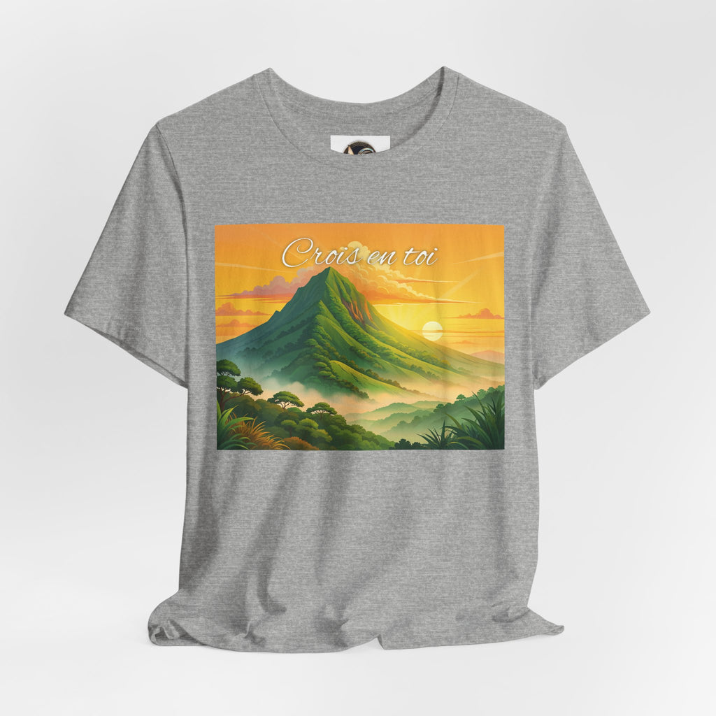 Sunrise Mountain Graphic Tee — 'Good Morning' Scenic Nature T-Shirt