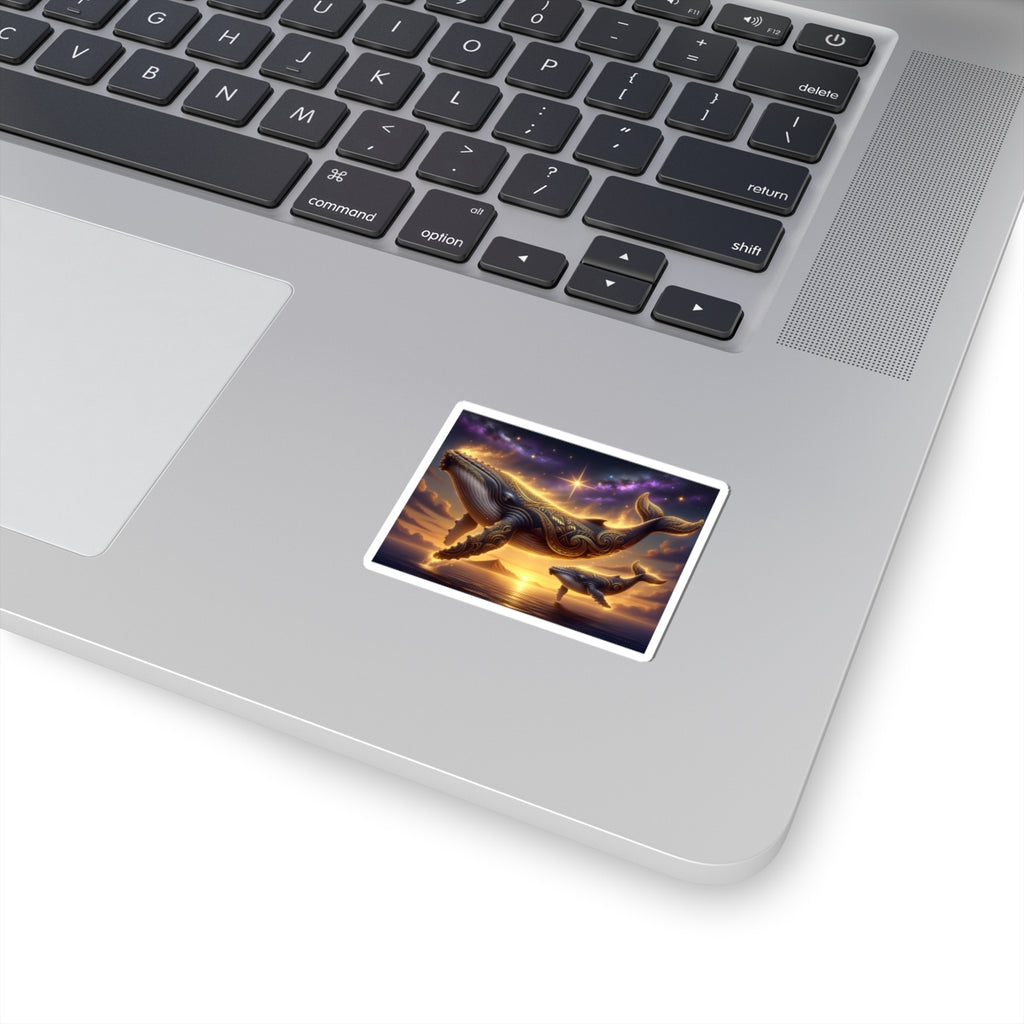 Mystic Whale Sunset Sticker — Astral Ocean Kiss-Cut Vinyl