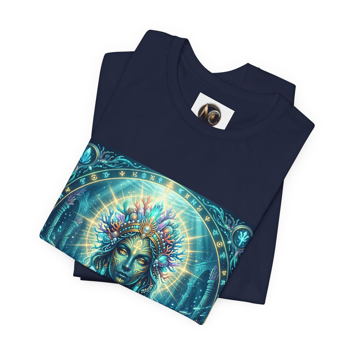 Mystic Goddess Art Tee — Celestial Blue Spiritual Graphic T-Shirt