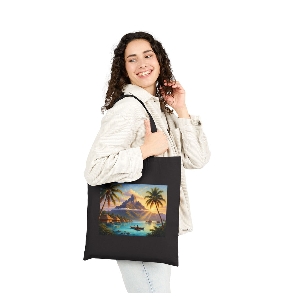 Tote Bag — Tropical Island Sunset Canvas Tote (Beach Paradise Print)