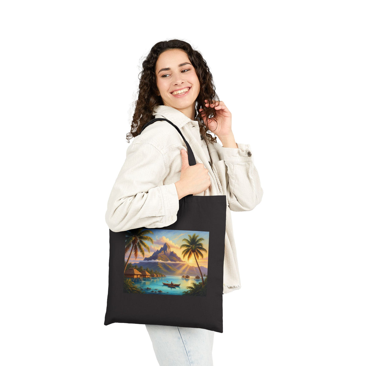 Tote Bag — Tropical Island Sunset Canvas Tote (Beach Paradise Print)