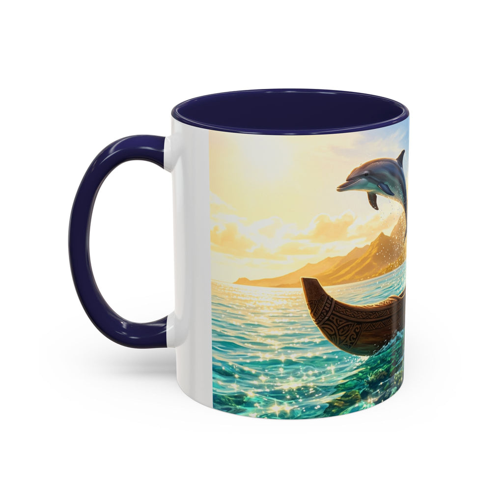 Tropical Canoe Coffee Mug — Ocean Dolphin Sunrise Scenic Mug (11/15oz)