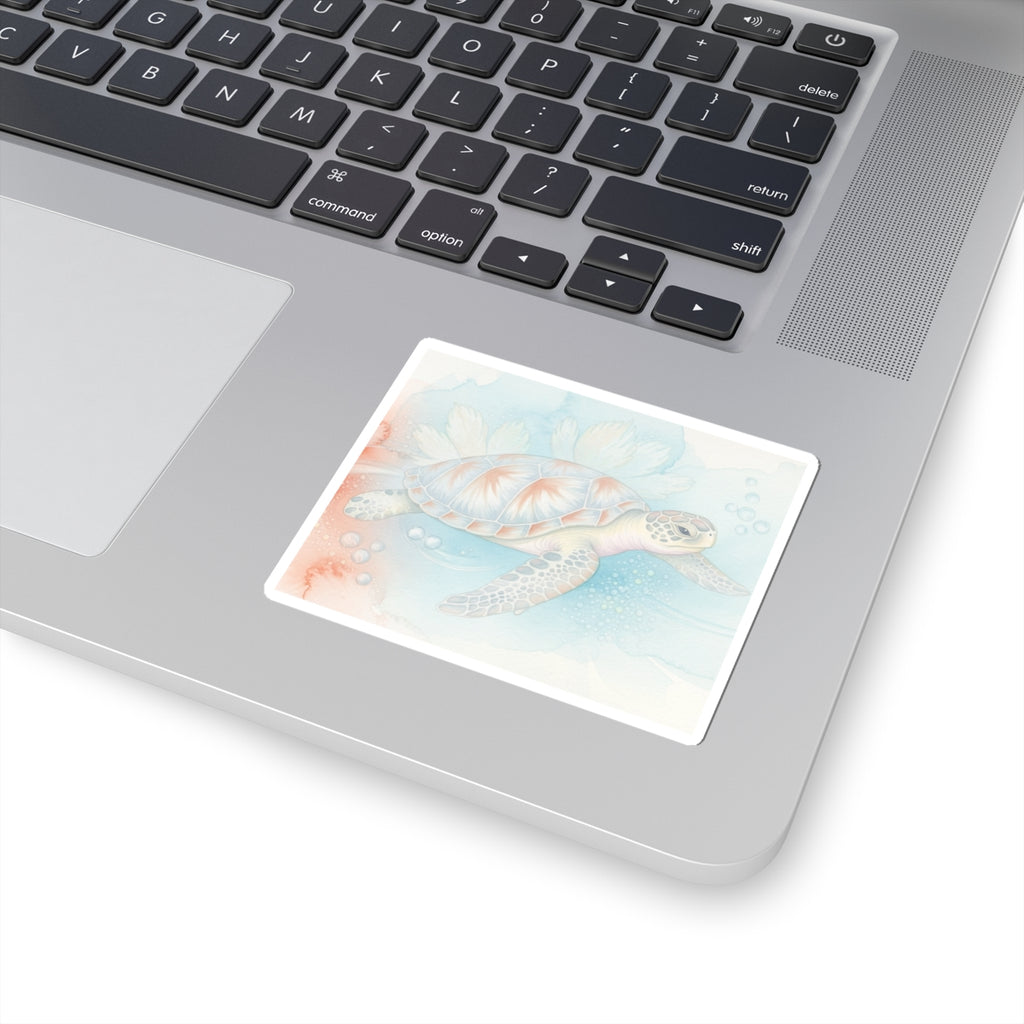 Sea Turtle Watercolor Sticker — Pastel Ocean Kiss-Cut Decal