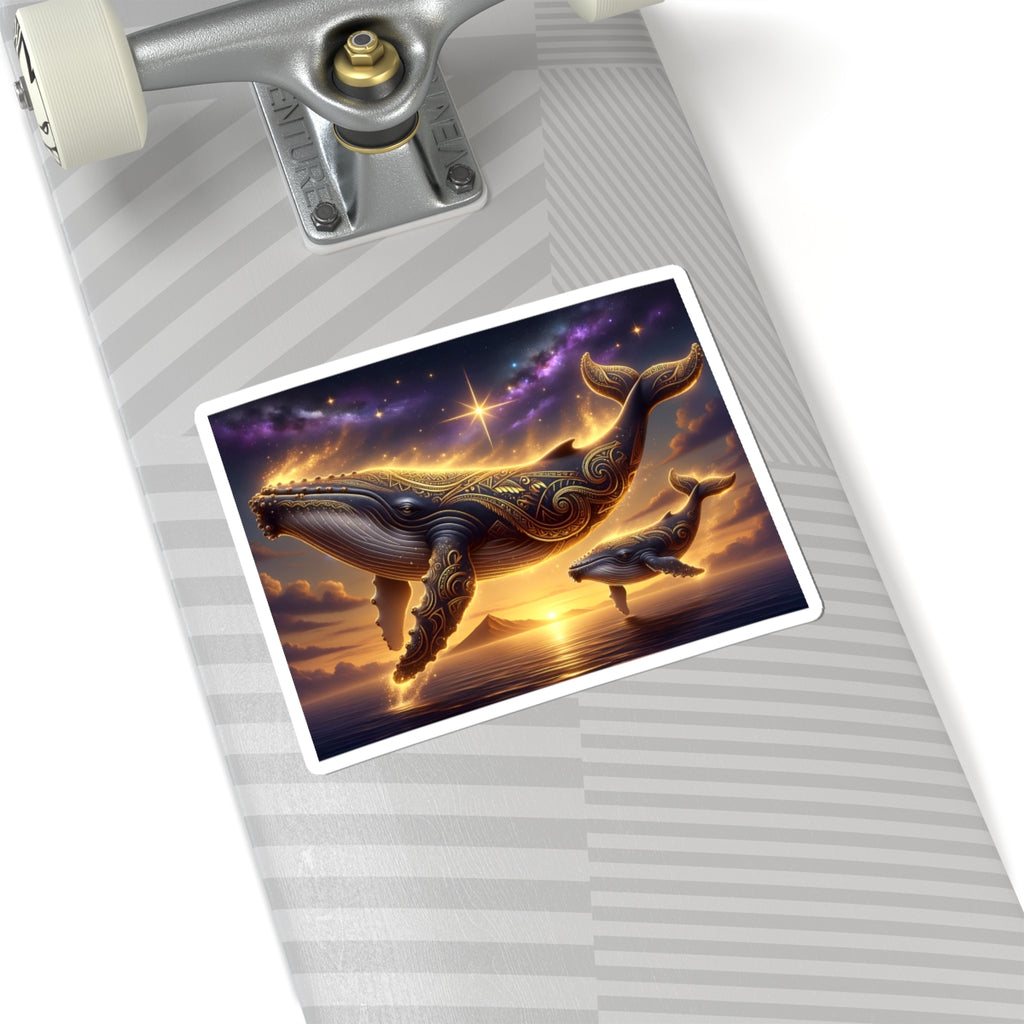 Mystic Whale Sunset Sticker — Astral Ocean Kiss-Cut Vinyl