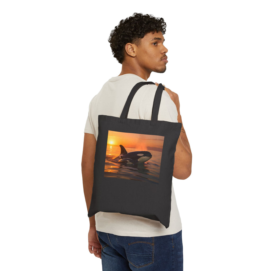 Orca Sunset Canvas Tote — Whale Lover Eco Grocery Bag