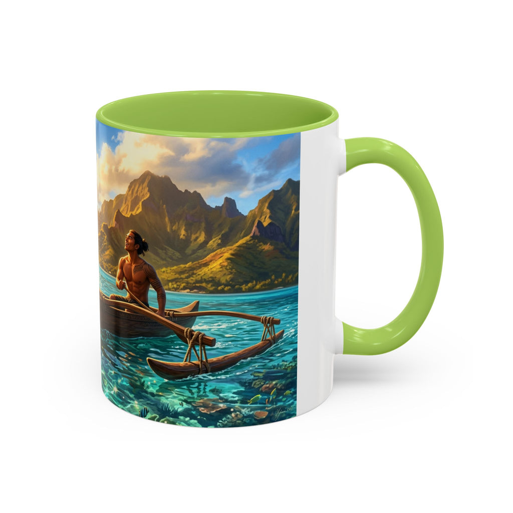 Tropical Canoe Coffee Mug — Ocean Dolphin Sunrise Scenic Mug (11/15oz)