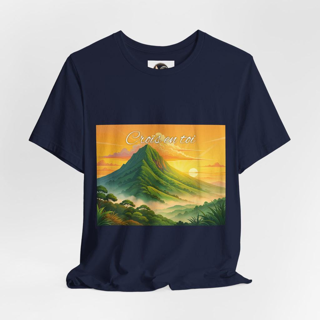 T-Shirt — Sunrise Mountain Landscape Tee with 'Oahu' Script