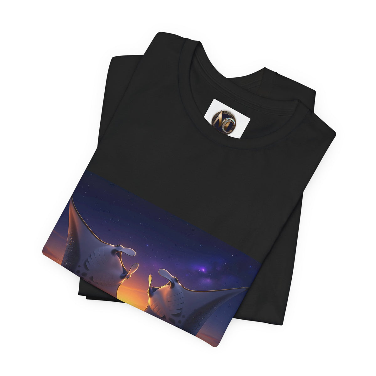 Sunset Manta Rays Graphic Tee — Ocean Sunset Dolphin-Style Art Shirt