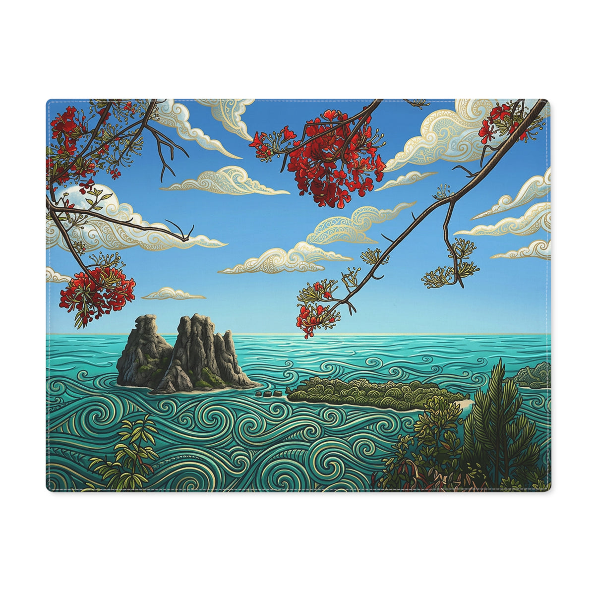 Coastal Island Placemat — Tropical Ocean Scenic Table Mat