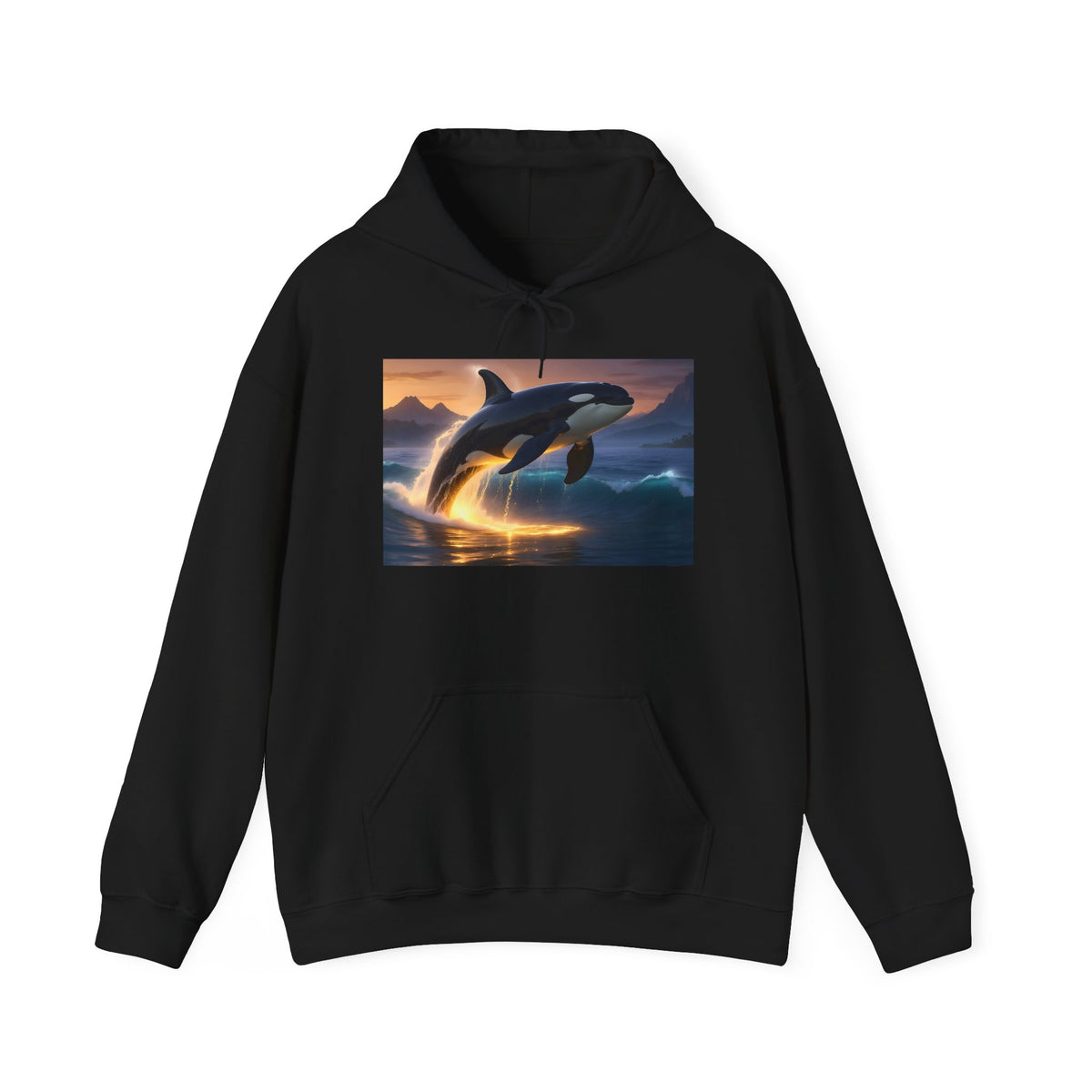 Orca Sunset Hoodie — Majestic Whale Jump Graphic Sweatshirt