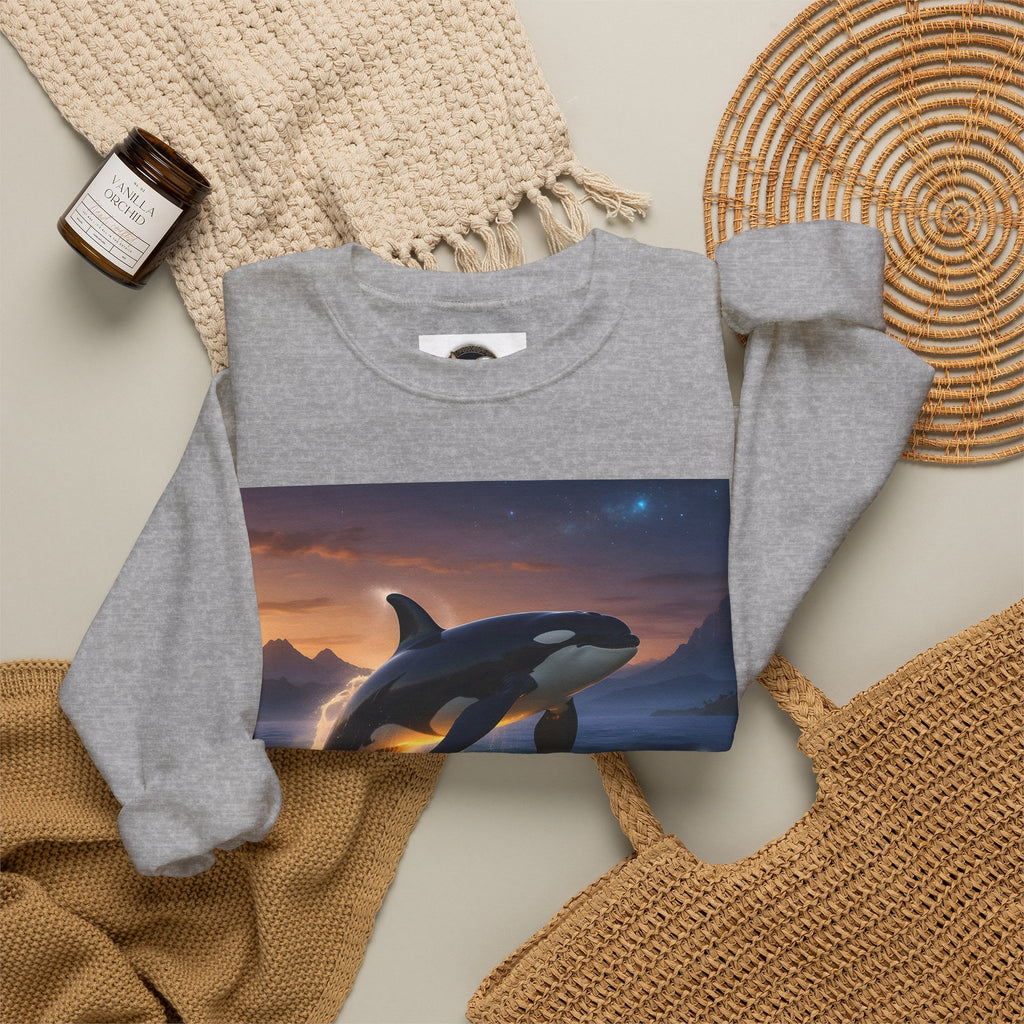 Orca Sunset Crewneck Sweatshirt — Majestic Killer Whale Graphic