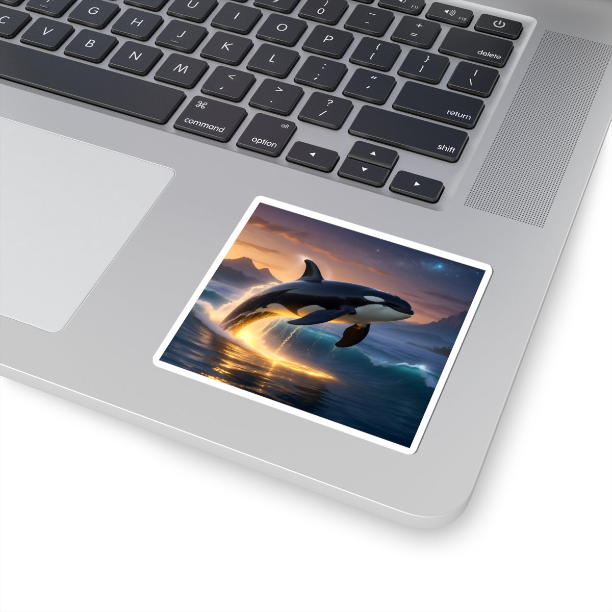 Orca Sunset Sticker — Kiss-Cut Whale Laptop Decal