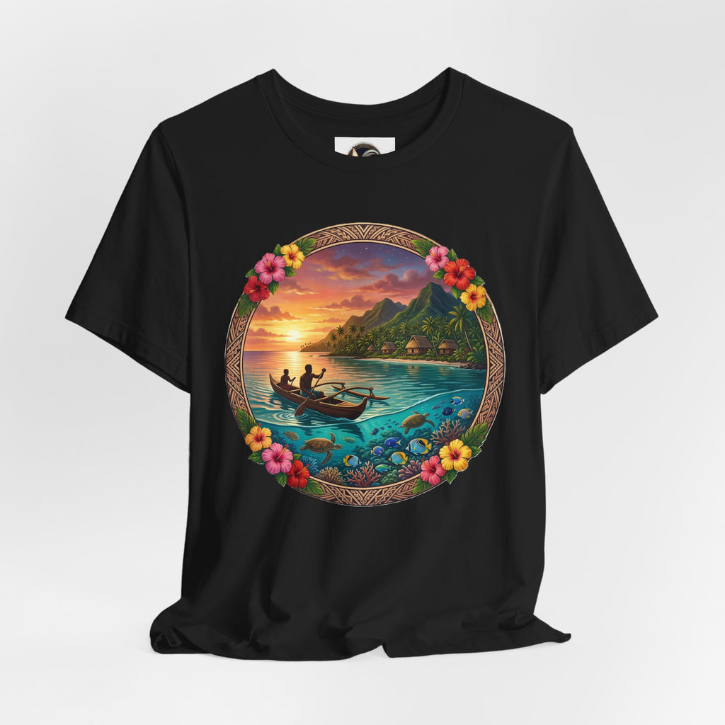 Sunset Island Graphic Tee — Tropical Beach Circle Design