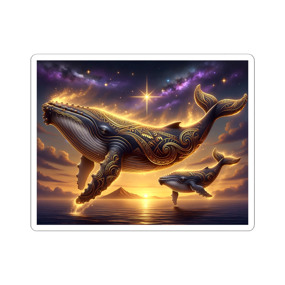 Mystic Whale Sunset Sticker — Astral Ocean Kiss-Cut Vinyl