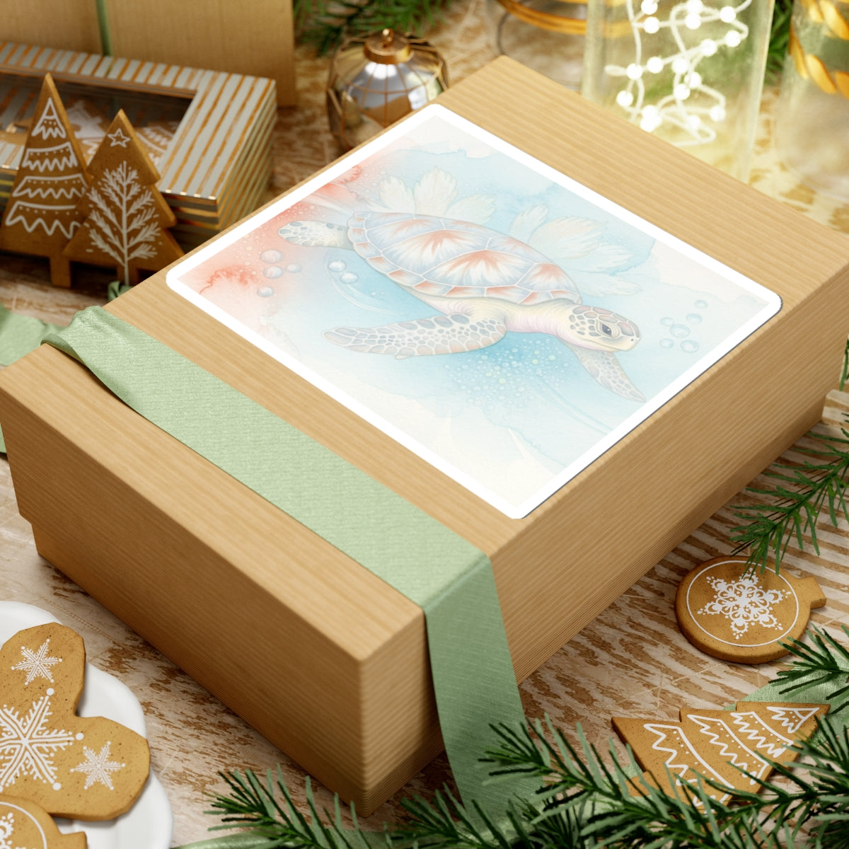 Sea Turtle Watercolor Sticker — Pastel Ocean Kiss-Cut Decal