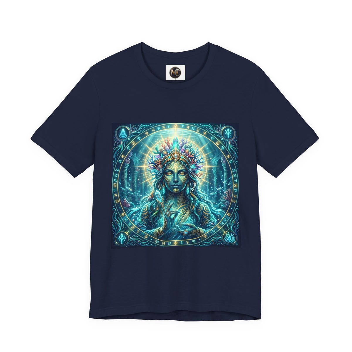 Mystic Goddess Art Tee — Celestial Blue Spiritual Graphic T-Shirt