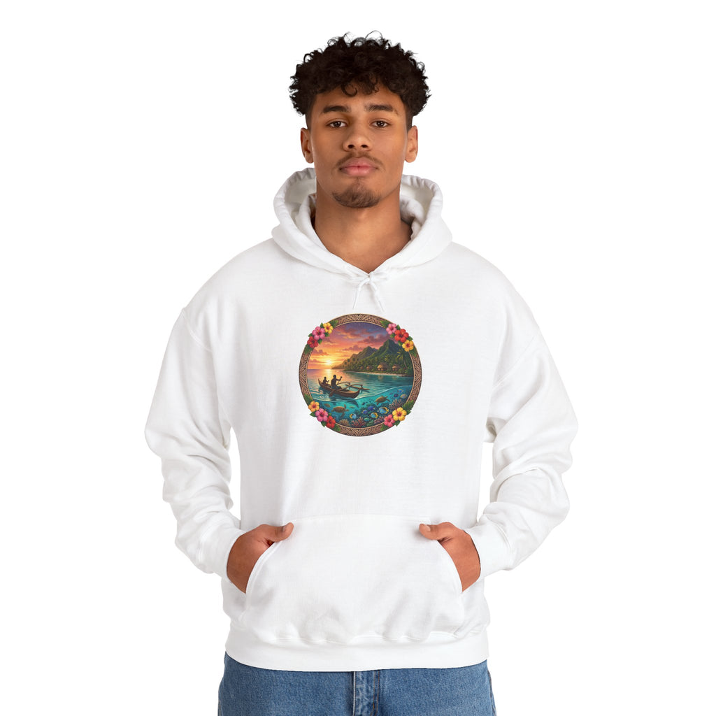 Sunset Surf Hoodie — Tropical Beach Circle Graphic Sweatshirt