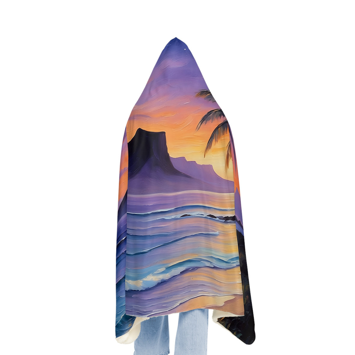 Tropical Sunset Snuggle Blanket – Hooded Beach Throw with Palm Trees