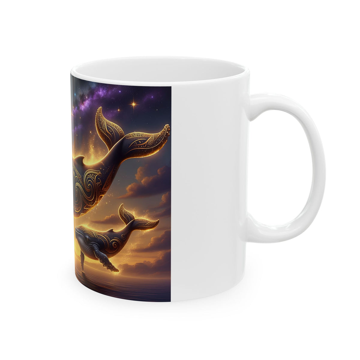 Whale Sunset Ceramic Mug — Mystical Ocean Nightscape Coffee Cup (11oz/15oz)