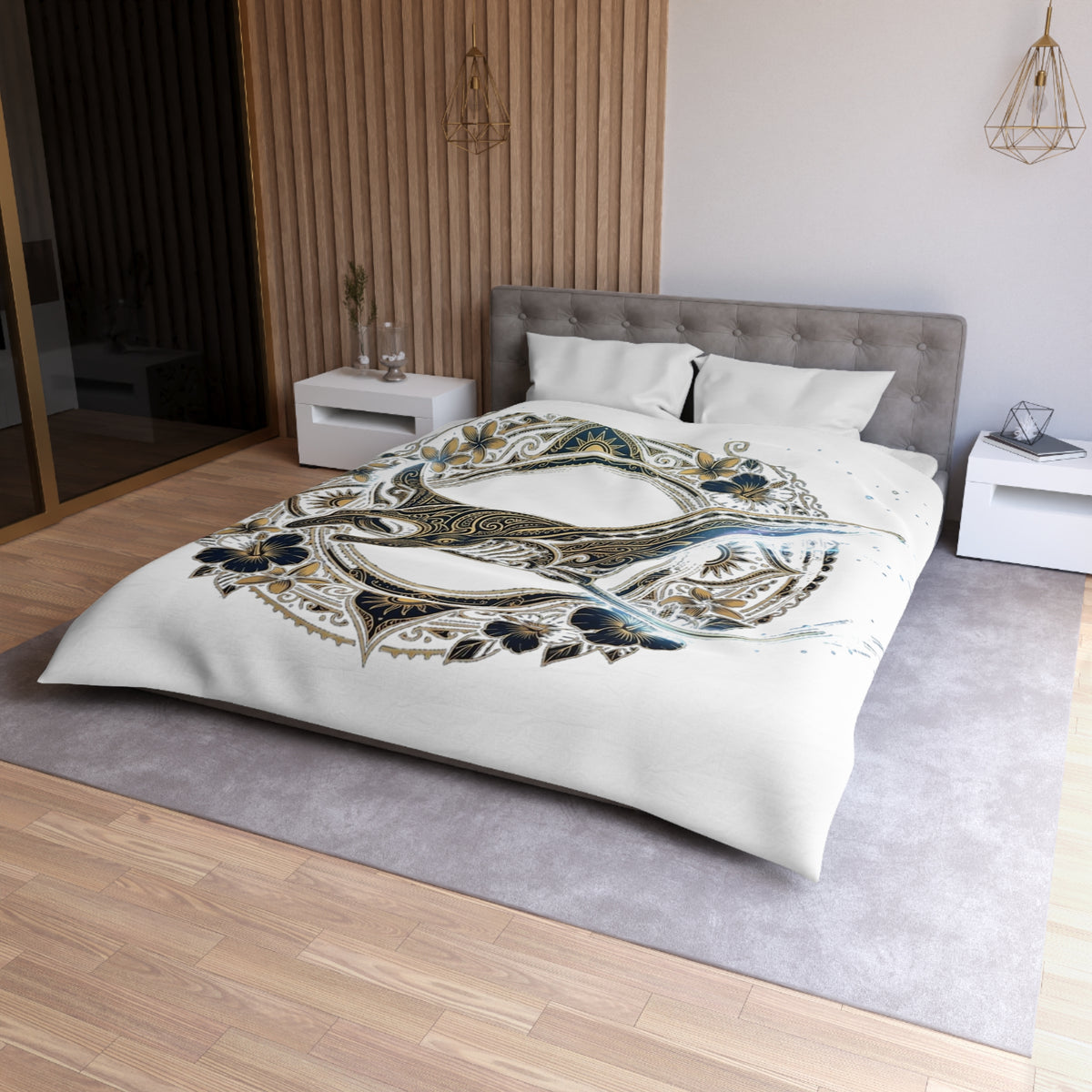 Whale Mandala Duvet Cover – Intricate Nautical Boho Bedding