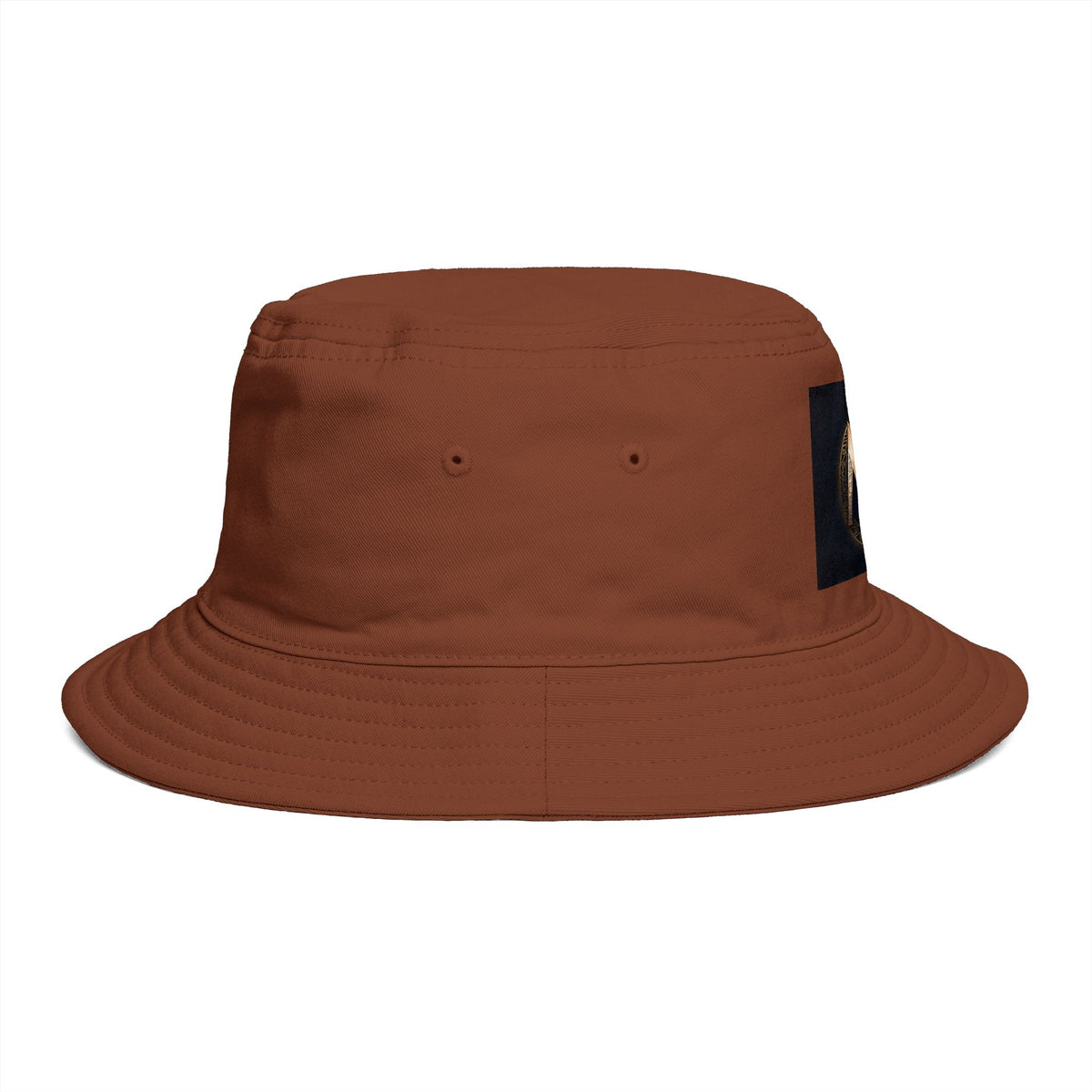 Brown Bucket Hat with Gold and Pearly Emblem — Bold Statement Sun Hat