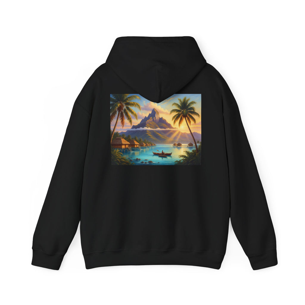 Tropical Island Hoodie — Vintage Sunset Palm Beach Graphic Hooded Sweatshirt
