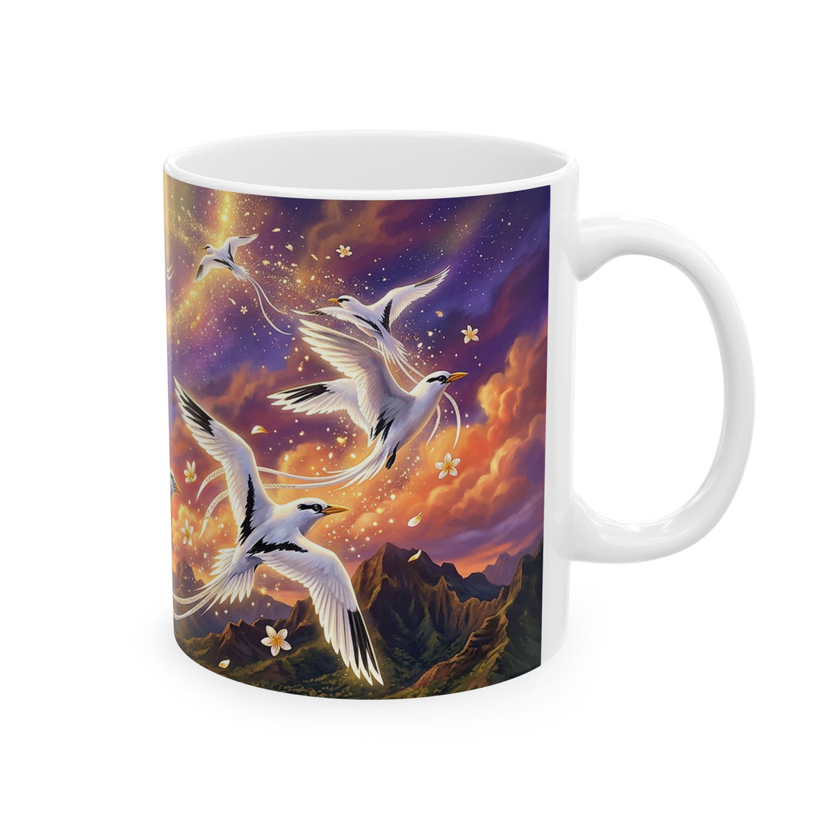 Seagull Sunset Ceramic Mug — Whimsical Ocean Sunset Art (11oz, 15oz)