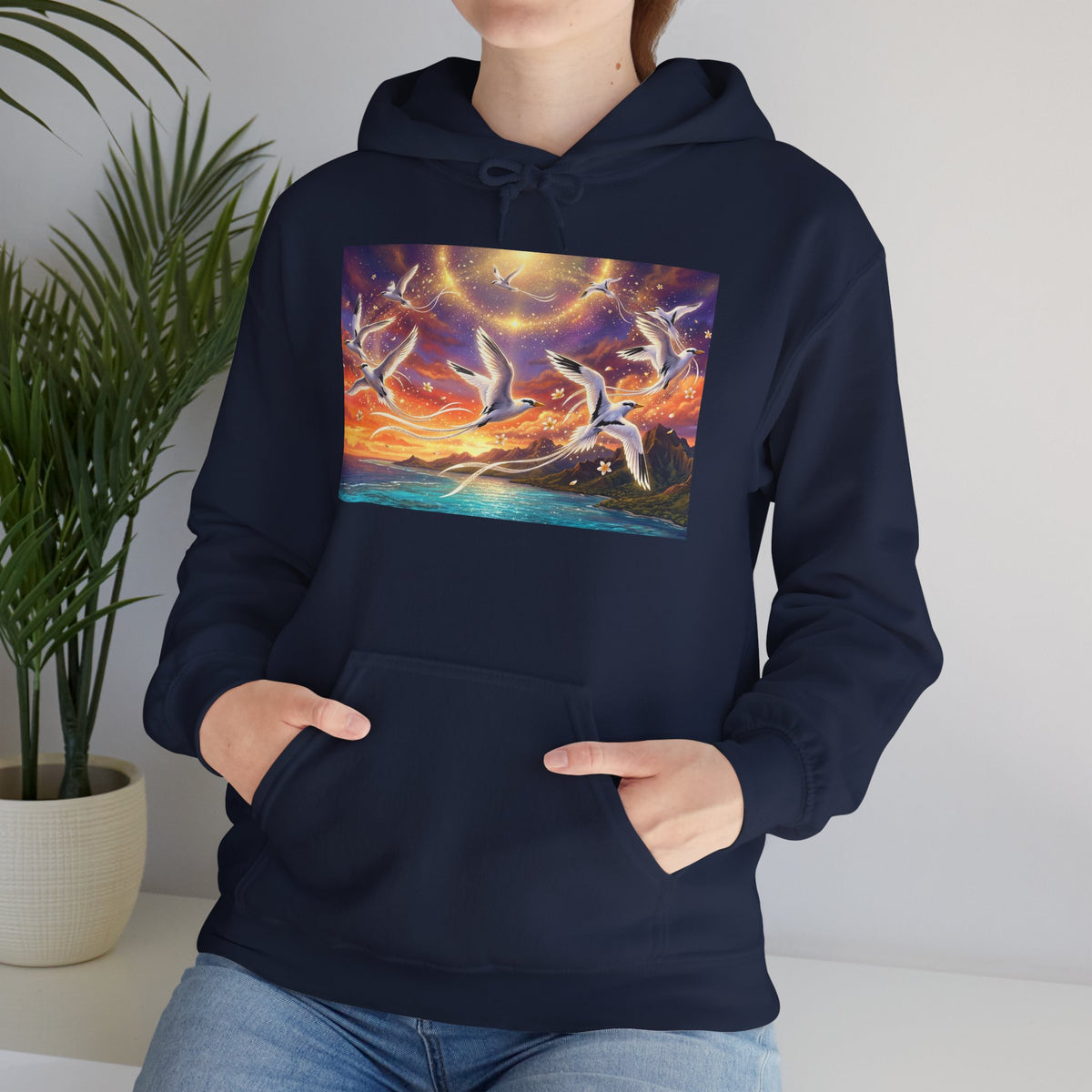 Sunset Pailles en queue Hoodie — Coastal Sunset Ocean Birds Graphic Sweatshirt