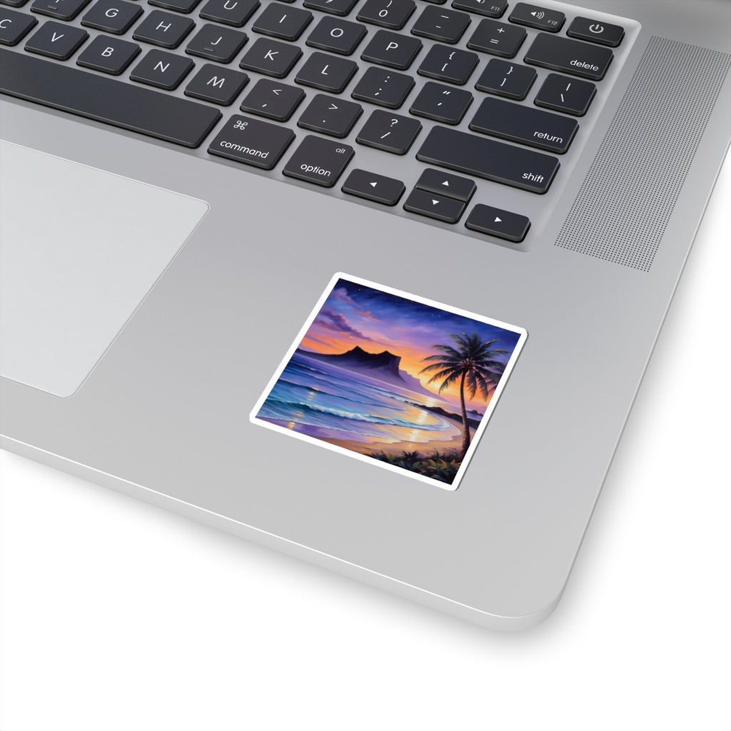 Tropical Sunset Sticker — Palm Trees Beach Wave Kiss-Cut Decal