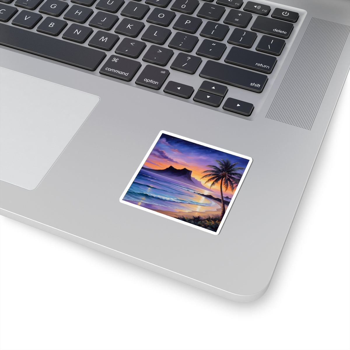 Tropical Sunset Sticker — Palm Trees Beach Wave Kiss-Cut Decal