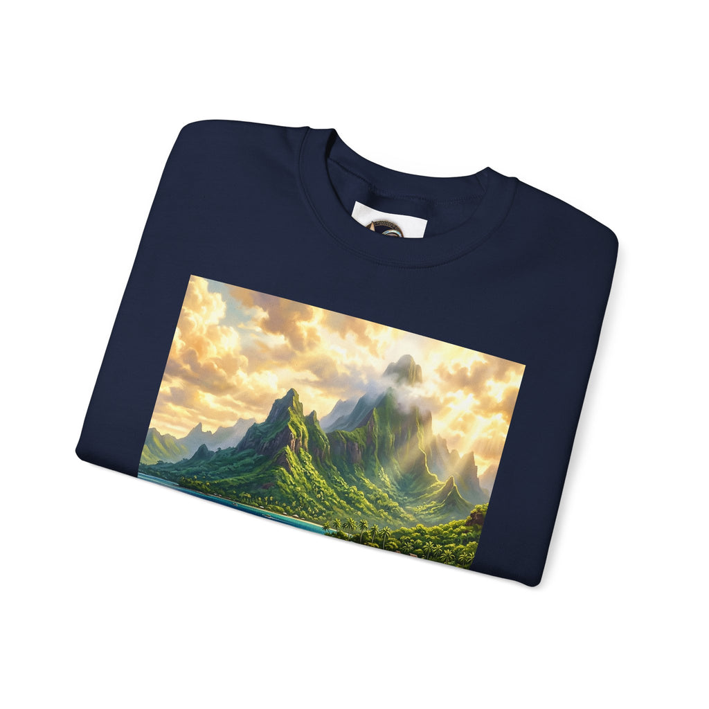 Tropical Island Crewneck Sweatshirt — Scenic Beach Landscape Pullover