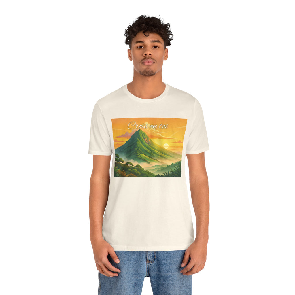 Sunrise Mountain Graphic Tee — 'Good Morning' Scenic Nature T-Shirt